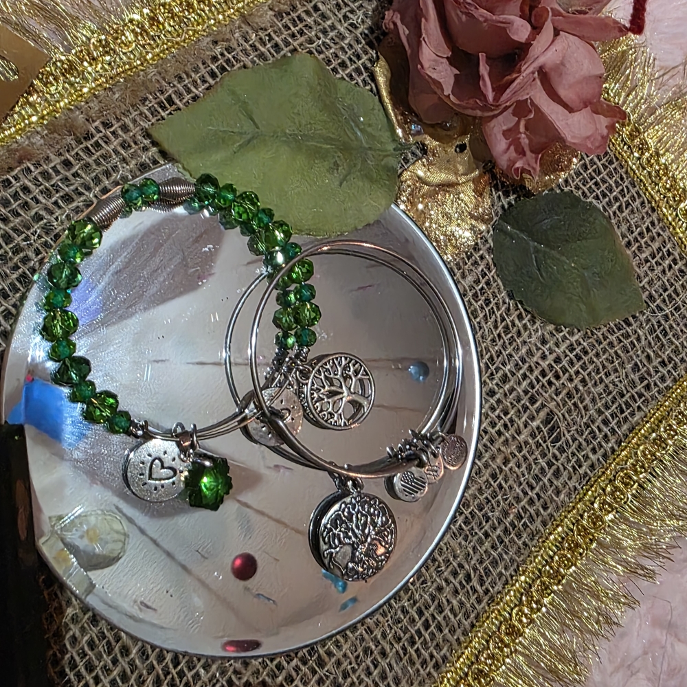 Alex and Ani Green Beaded Charm Bracelets